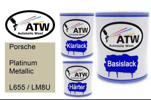 Porsche, Platinum Metallic, L655 / LM8U: 1L Lackdose + 1L Klarlack + 500ml Härter - Set, von ATW Autoteile West.